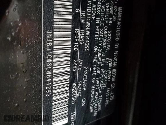 2020 Nissan Rogue Sport SL with VIN JN1BJ1CW8LW644295, listed as a Copart auction lot 84946554 with 43,205 mi miles and Salvage Title. Bid and sale history available at carsss.com. Image 13.