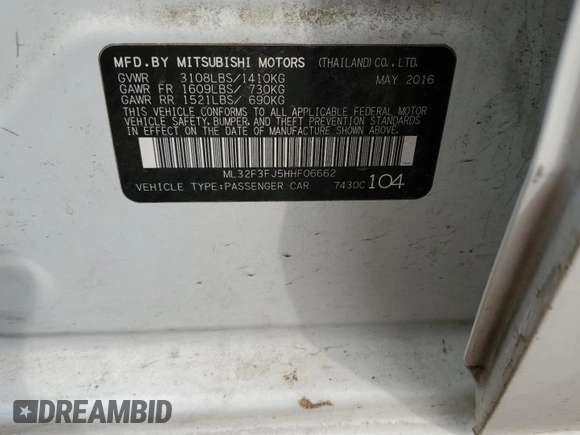 2017 Mitsubishi Mirage ES z VIN ML32F3FJ5HHF06662, wystawiony jako Copart lot #54325135 z przebiegiem 119 771 mil mil oraz Tytuł czysty. Historia ofert i sprzedaży dostępna na DreamBid. Obrazek 12.