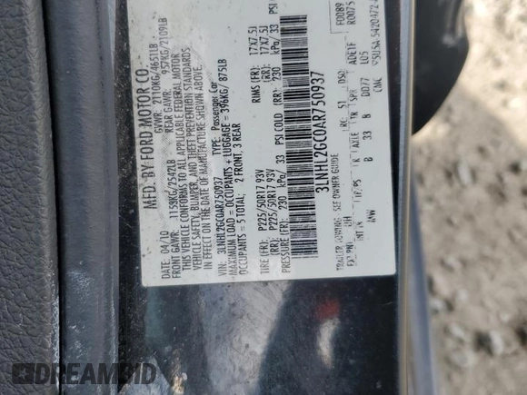 2010 Lincoln MKZ с VIN 3LNHL2GC0AR750937, выставлен на аукционе Copart как лот 52629645 с пробегом 151 258 миль миль и Списание • Salvage title. История ставок и продаж доступна на DreamBid. Изображение 12.