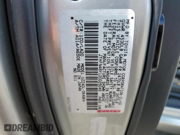2002 Lexus SC with VIN JTHFN48Y120025049, listed as a Copart auction lot 79965444 with 41,689 mi miles and Non Repairable. Bid and sale history available at carsss.com. Image 12.