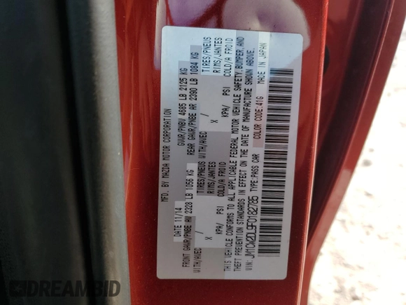 2015 Mazda 5 Grand Touring z VIN JM1CW2DL9F0182785, wystawiony jako Copart lot #83183274 z przebiegiem 71 725 mil mil oraz Szkoda całkowita • Salvage title. Historia ofert i sprzedaży dostępna na DreamBid. Obrazek 16.