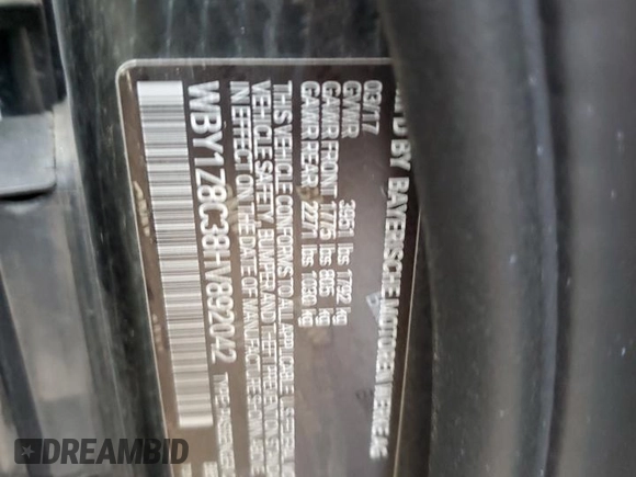 2017 BMW i3 with VIN WBY1Z8C38HV892042, listed as a Copart auction lot 75286944 with 73,573 mi miles and Salvage Title. Bid and sale history available at carsss.com. Image 12.