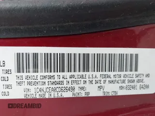 2012 Jeep Compass Latitude with VIN 1C4NJCEA0CD626490, listed as a IAAI auction lot 41916333 with 96,067 mi miles. Bid and sale history available at carsss.com. Image 9.