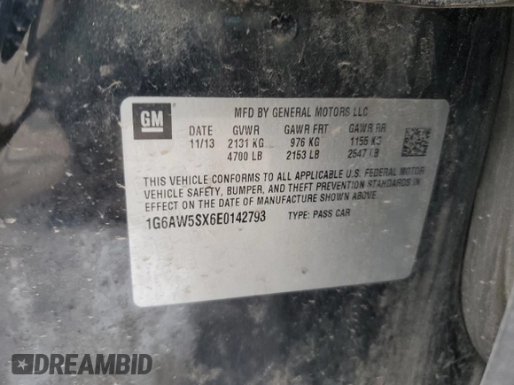 2014 Cadillac CTS AWD with VIN 1G6AW5SX6E0142793, listed as a Copart auction lot 43312545 with 101,124 mi miles and Salvage title. Bid and sale history available at DreamBid. Image 14.