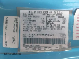 1994 Ford F-150 with VIN 1FTEX15Y0RKB48124, listed as a IAAI auction lot 41995755 with 185,723 mi miles and . Bid and sale history available at DreamBid. Image 9.