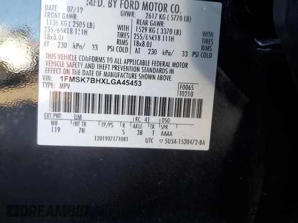 2020 Ford Explorer with VIN 1FMSK7BHXLGA45453, listed as a Copart auction lot 88759705 with 142,141 mi miles and Salvage Title. Bid and sale history available at carsss.com. Image 15.
