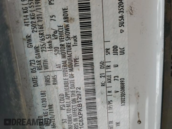 2023 Ford Transit Cargo с VIN 1FTBR1C8XPKB12972, выставлен на аукционе Copart как лот 56730265 с пробегом 47 835 миль миль и Списание • Salvage title. История ставок и продаж доступна на DreamBid. Изображение 13.