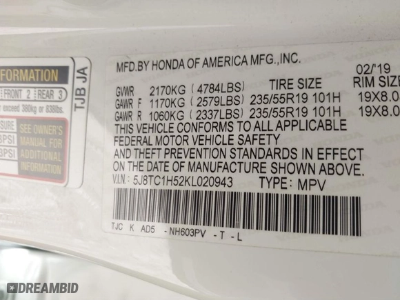 2019 Acura RDX w/Technology Pkg with VIN 5J8TC1H52KL020943, listed as a IAAI auction lot 41640742 with 49,904 mi miles. Bid and sale history available at carsss.com. Image 9.