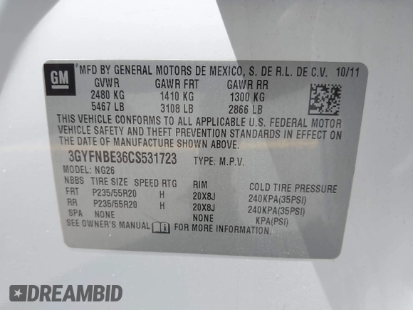 2012 Cadillac SRX Performance Collection с VIN 3GYFNBE36CS531723, выставлен на аукционе IAAI как лот 42243041 с пробегом 193 695 миль миль и . История ставок и продаж доступна на DreamBid. Изображение 9.