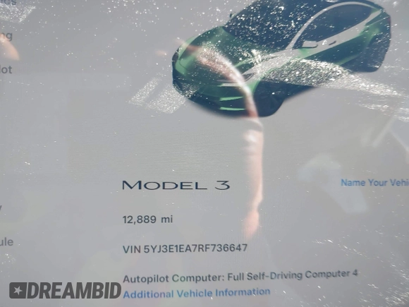 2024 Tesla Model 3 z VIN 5YJ3E1EA7RF736647, wystawiony jako IAAI lot #41372410 z przebiegiem 12 889 mil mil oraz . Historia ofert i sprzedaży dostępna na DreamBid. Obrazek 14.