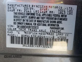 2024 Nissan Sentra SV with VIN 3N1AB8CVXRY322672, listed as a Copart auction lot 54098245 with 5,276 mi miles and Salvage title. Bid and sale history available at DreamBid. Image 12.