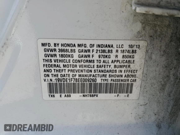 2014 Acura ILX Technology with VIN 19VDE1F78EE009260, listed as a Copart auction lot 64614225 with 133,560 mi miles and Salvage title. Bid and sale history available at DreamBid. Image 12.