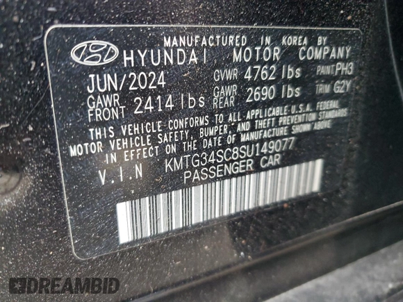 2025 Genesis G70 2.5T with VIN KMTG34SC8SU149077, listed as a Copart auction lot 41567865 with Not provided miles and Salvage title. Bid and sale history available at DreamBid. Image 12.