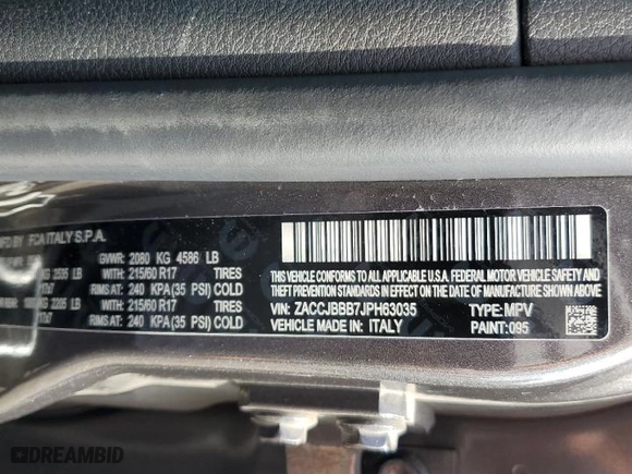 2018 Jeep Renegade Latitude with VIN ZACCJBBB7JPH63035, listed as a Copart auction lot 45544115 with 106,681 mi miles and Salvage Title. Bid and sale history available at carsss.com. Image 14.