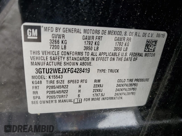 2015 GMC Sierra 1500 Denali z VIN 3GTU2WEJXFG428419, wystawiony jako Copart lot #55397705 z przebiegiem 225 547 mil mil oraz Czysty tytuł • Clean title. Historia ofert i sprzedaży dostępna na DreamBid. Obrazek 12.
