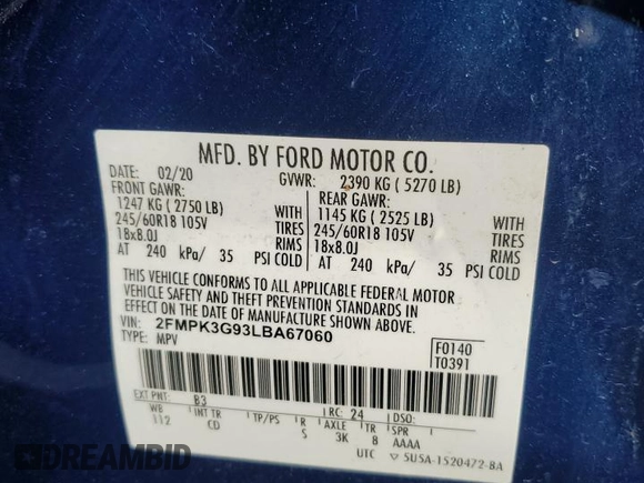 2020 Ford Edge SE z VIN 2FMPK3G93LBA67060, wystawiony jako Copart lot #52385765 z przebiegiem 32 261 mil mil oraz Szkoda całkowita • Salvage title. Historia ofert i sprzedaży dostępna na DreamBid. Obrazek 15.