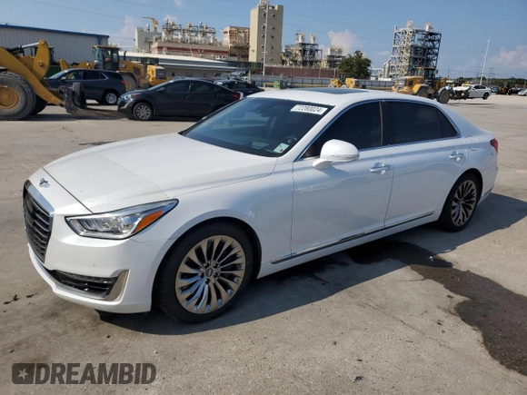 2017 Genesis G90 5.0L Ultimate with VIN KMHG54JHXHU023801, listed as a Copart auction lot 72280024 with 104,721 mi miles and Non Repairable. Bid and sale history available at carsss.com. Image 1.