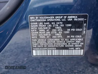 2023 Volkswagen Atlas SE with VIN 1V2DC2CAXPC206359, listed as a Copart auction lot 81641894 with 28,921 mi miles and Salvage title. Bid and sale history available at DreamBid. Image 14.