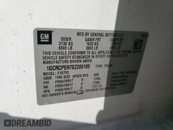 2014 Chevrolet Silverado 1500 Work Truck with VIN 1GCRCPEH7EZ289189, listed as a Copart auction lot 48919915 with 166,329 mi miles and Salvage Title. Bid and sale history available at DreamBid. Image 14.