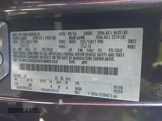 2017 Ford Escape SE with VIN 1FMCU0GD0HUB80123, listed as a IAAI auction lot 41895514 with 61,680 mi miles and . Bid and sale history available at DreamBid. Image 9.