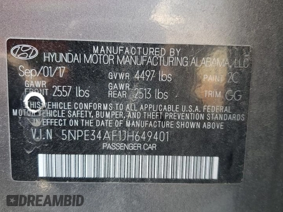 2018 Hyundai Sonata Sport Plus with VIN 5NPE34AF1JH649401, listed as a Copart auction lot 41619975 with 84,519 mi miles and Salvage Title. Bid and sale history available at DreamBid. Image 14.