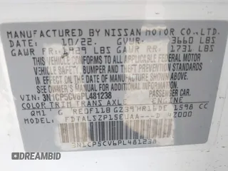 2023 Nissan Kicks SV with VIN 3N1CP5CV6PL481238, listed as a IAAI auction lot 42014768 with 28,555 mi miles and . Bid and sale history available at DreamBid. Image 9.