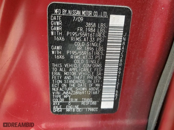 2009 Nissan Cube 1.8 SL with VIN JN8AZ28R69T121687, listed as a Copart auction lot 82774204 with 77,645 mi miles and Salvage Title. Bid and sale history available at carsss.com. Image 12.