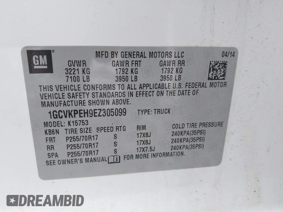 2014 Chevrolet Silverado 1500 Work Truck with VIN 1GCVKPEH9EZ305099, listed as a IAAI auction lot 41740048 with 212,886 mi miles and . Bid and sale history available at DreamBid. Image 9.