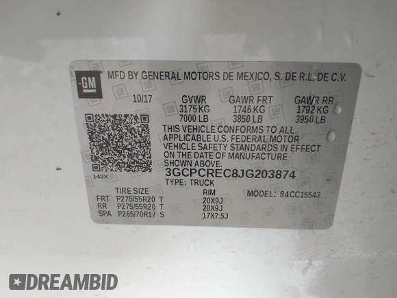 2018 Chevrolet Silverado 1500 LT with VIN 3GCPCREC8JG203874, listed as a IAAI auction lot 41585596 with Not Provided miles and . Bid and sale history available at DreamBid. Image 9.