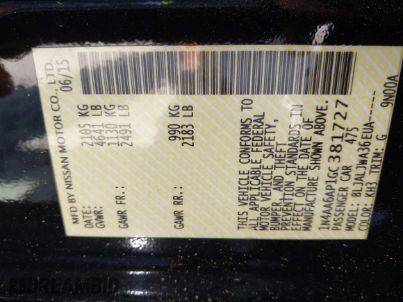 2016 Nissan Maxima SL z VIN 1N4AA6AP1GC381727, wystawiony jako IAAI lot #42275430 z przebiegiem 89 529 mil mil oraz . Historia ofert i sprzedaży dostępna na DreamBid. Obrazek 9.