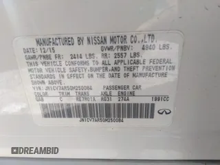 2016 Infiniti Q50 2.0t Premium with VIN JN1CV7AR5GM250084, listed as a IAAI auction lot 41601301 with 101,275 mi miles. Bid and sale history available at carsss.com. Image 9.