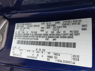 2015 Ford Escape SE with VIN 1FMCU9GX4FUC73125, listed as a IAAI auction lot 42071815 with 71,681 mi miles. Bid and sale history available at carsss.com. Image 9.