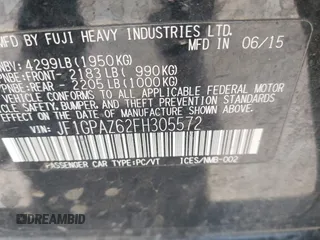 2015 Subaru Impreza Special Sports Limited with VIN JF1GPAZ62FH305572, listed as a IAAI auction lot 42338509 with 135,325 mi miles and . Bid and sale history available at DreamBid. Image 9.