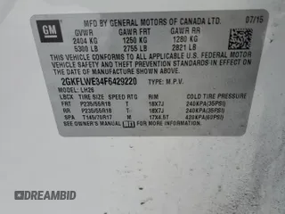 2015 GMC Terrain SLE with VIN 2GKFLWE34F6429220, listed as a Copart auction lot 44924715 with Not Provided miles and Salvage Title. Bid and sale history available at DreamBid. Image 14.