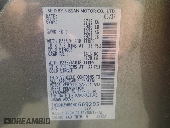 2017 Nissan Pathfinder SL z VIN 5N1DR2MM4HC669295, wystawiony jako Copart lot #66335055 z przebiegiem 89 763 mil mil oraz Czysty tytuł • Clean title. Historia ofert i sprzedaży dostępna na DreamBid. Obrazek 13.