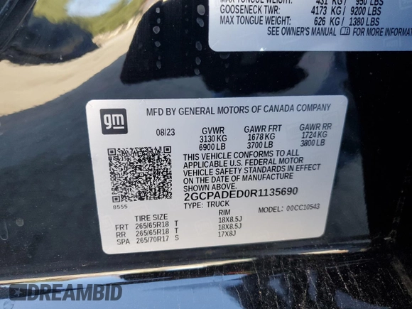 2024 Chevrolet Silverado 1500 RST with VIN 2GCPADED0R1135690, listed as a Copart auction lot 44955675 with 12,150 mi miles and Salvage Title. Bid and sale history available at carsss.com. Image 15.