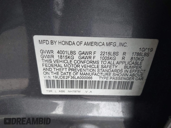 2020 Acura ILX z VIN 19UDE2F36LA000066, wystawiony jako IAAI lot #42495584 z przebiegiem 27 763 mil mil oraz . Historia ofert i sprzedaży dostępna na DreamBid. Obrazek 9.