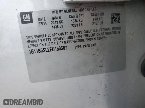 2014 Chevrolet Malibu LS with VIN 1G11B5SL2EU153507, listed as a Copart auction lot 89378845 with 131,188 mi miles and Salvage Title. Bid and sale history available at DreamBid. Image 12.