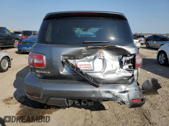 2019 Nissan Armada Platinum with VIN JN8AY2NF3K9350845, listed as a Copart auction lot 47219855 with 64,743 mi miles and Salvage title. Bid and sale history available at DreamBid. Image 6.