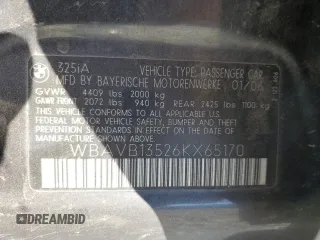 2006 BMW 3 Series 325i with VIN WBAVB13526KX65170, listed as a Copart auction lot 73388364 with 0 mi miles and Salvage Title. Bid and sale history available at carsss.com. Image 12.