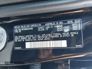 2024 Volvo S60 Plus Black Edition with VIN 7JRL12TH2RG304962, listed as a Copart auction lot 88587335 with 10,896 mi miles and Salvage title. Bid and sale history available at DreamBid. Image 14.
