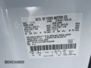 2014 Ford F-150 XL with VIN 1FTFX1CT4EFA32245, listed as a IAAI auction lot 41653333 with 179,197 mi miles. Bid and sale history available at carsss.com. Image 9.