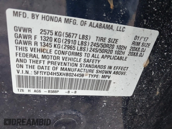 2017 Acura MDX w/Technology Pkg with VIN 5FRYD4H5XHB024459, listed as a IAAI auction lot 41703958 with 1 mi miles. Bid and sale history available at carsss.com. Image 9.