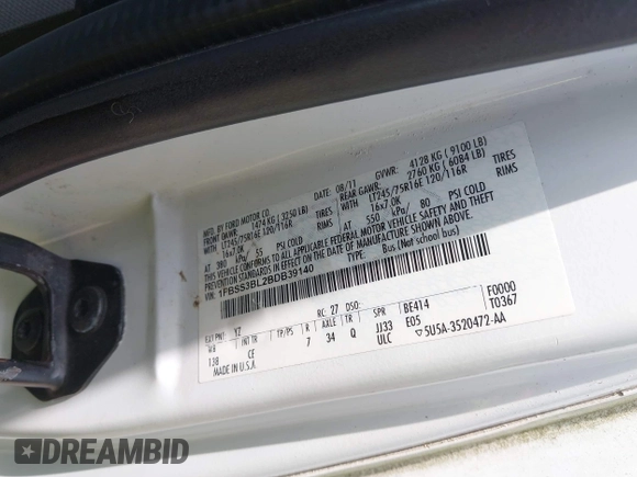 2011 Ford Econoline Passenger XL с VIN 1FBSS3BL2BDB39140, выставлен на аукционе IAAI как лот 42519630 с пробегом 115 095 миль миль и . История ставок и продаж доступна на DreamBid. Изображение 9.