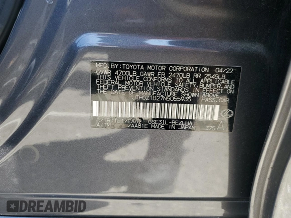 2022 Lexus IS 350 F Sport with VIN JTHGZ1B27N5055935, listed as a Copart auction lot 52050285 with 40,586 mi miles and Salvage title. Bid and sale history available at DreamBid. Image 13.