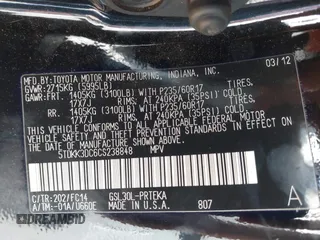 2012 Toyota Sienna LE AAS with VIN 5TDKK3DC6CS238848, listed as a IAAI auction lot 41728728 with 142,240 mi miles. Bid and sale history available at carsss.com. Image 9.