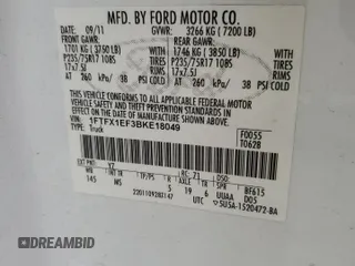 2011 Ford F-150 XL with VIN 1FTFX1EF3BKE18049, listed as a Copart auction lot 55444655 with 243,094 mi miles and Clean Title. Bid and sale history available at DreamBid. Image 12.