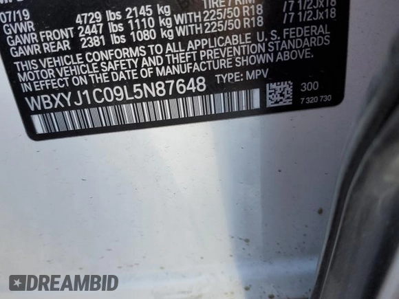 2020 BMW X2 xDrive28i with VIN WBXYJ1C09L5N87648, listed as a Copart auction lot 42029595 with 42,688 mi miles and Salvage Title. Bid and sale history available at carsss.com. Image 14.