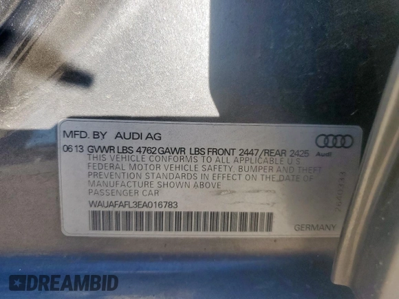 2014 Audi A4 Premium with VIN WAUAFAFL3EA016783, listed as a Copart auction lot 48679165 with 147,312 mi miles and Salvage Title. Bid and sale history available at carsss.com. Image 14.