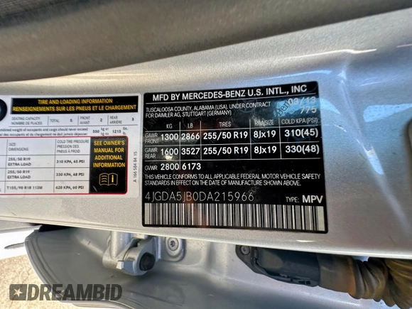 2013 Mercedes-Benz M 350 с VIN 4JGDA5JB0DA215966, выставлен на аукционе Copart как лот 65481645 с пробегом 199 849 миль миль и Чистый • Clean title. История ставок и продаж доступна на DreamBid. Изображение 10.